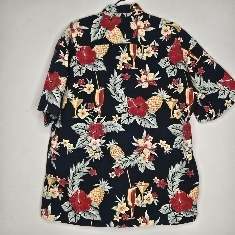 Pierre Cardin Mens XL Tropical Cocktail Pineapple Hibiscus Cotton Button Shirt